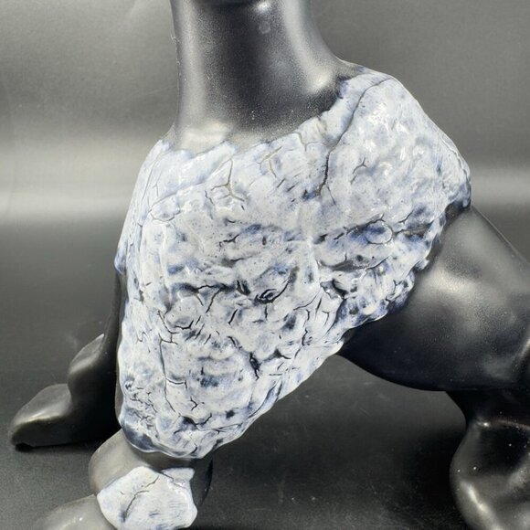 Vintage MCM Poodle Dog Figurine Crackle Glaze Black White Spots Ceramic Decor - Picture 5 of 13